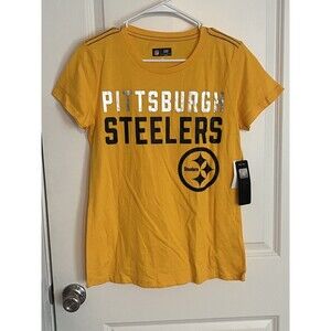 NWT NFL Team Apparel Womens Pittsburgh Steelers Logo T-Shirt Yellow Size Medium